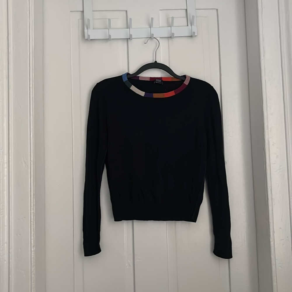 Splendid Black Sweater with Multicolor Collar Size XS